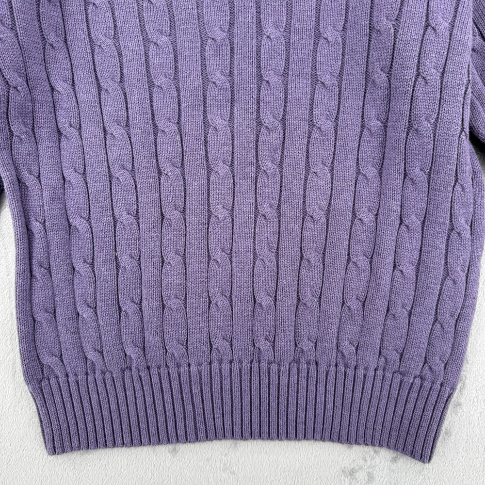 Polo Ralph Lauren Sweater Women's M Cable Knit V Neck Pullover Pony Purple - Picture 9 of 11